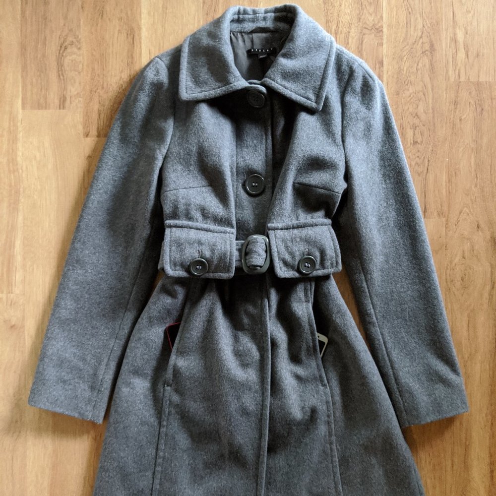 Sisley Women 40 US Size 4 6 Grey Wool Coat Belt